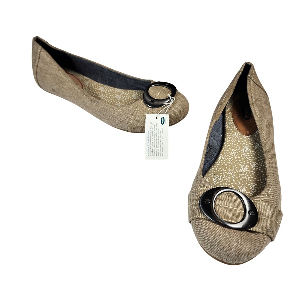 Dr Scholls Memory Fit Foam Ballet Flats Women;s 11 Beige Fabric Comfort Cute NEW